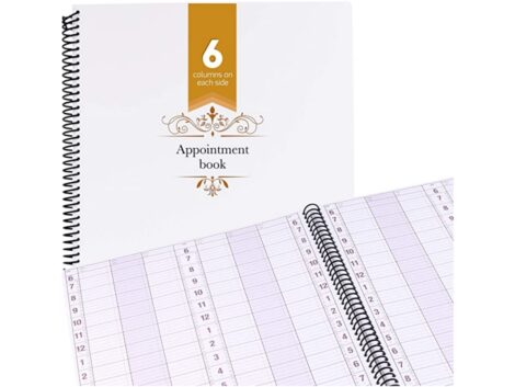 Undated-Appointment-Book-Schedule-Reservation–6-Columns-200-Page-Appt-Book-Organizer-with-Pen-Holder-Hourly-Weekly-Planner-Daily-Scheduler-for-Salon-Hairdresser-Restaurant-Spa-Stylist-6-Columns.